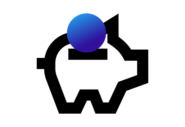 piggy bank icon with blue coin